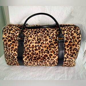 Leopard Print Duffle Bag With Glittery Sides & Leather Strap